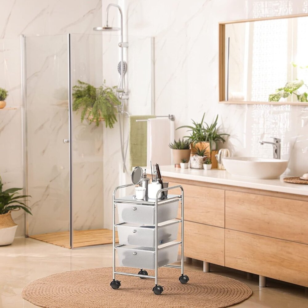 Utility Cart with 3 Drawers Rolling Storage Art Craft Organizer, Chrome - Picture 4 of 7